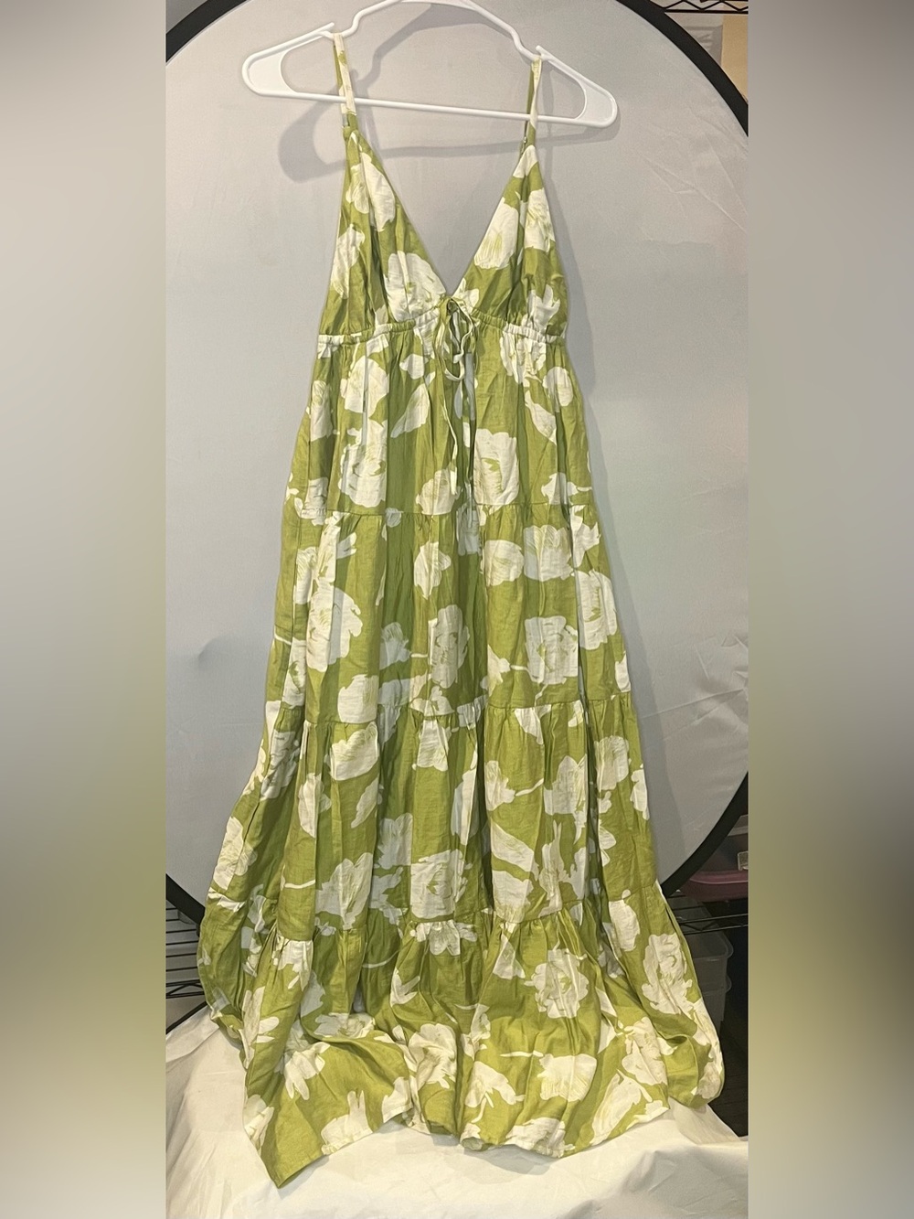 emory park Lime Green and White Floral Tiered Maxi Dress